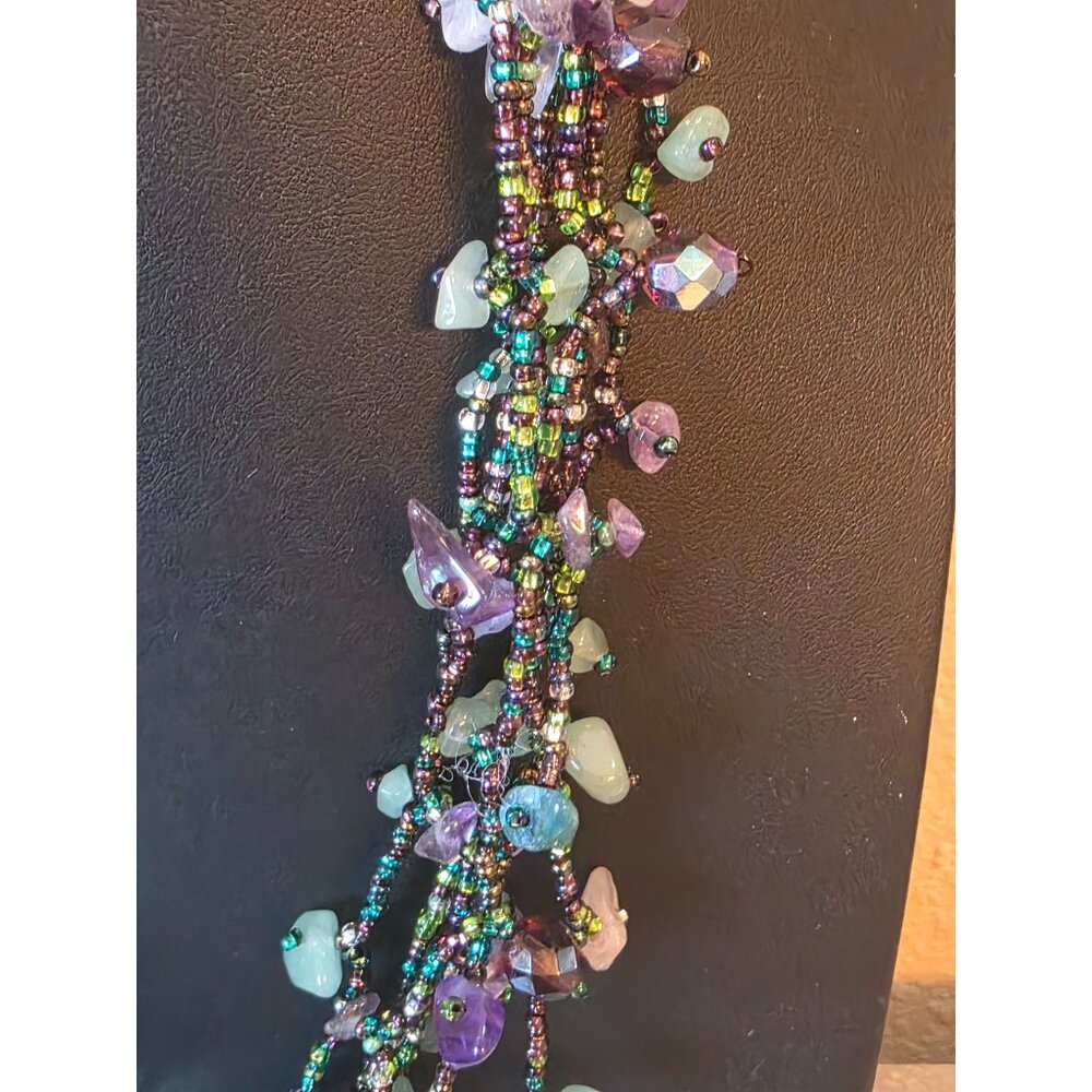 Fluorite & Amethyst Gemstone Multistrand‎ Beaded Necklace w/ Magnetic Clasp - Picture 5 of 12
